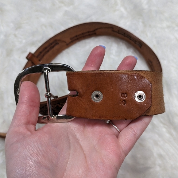 Vintage Hand Tooled Embossed Leather Cognac Brown Braided Belt Size 38 - Picture 8 of 8